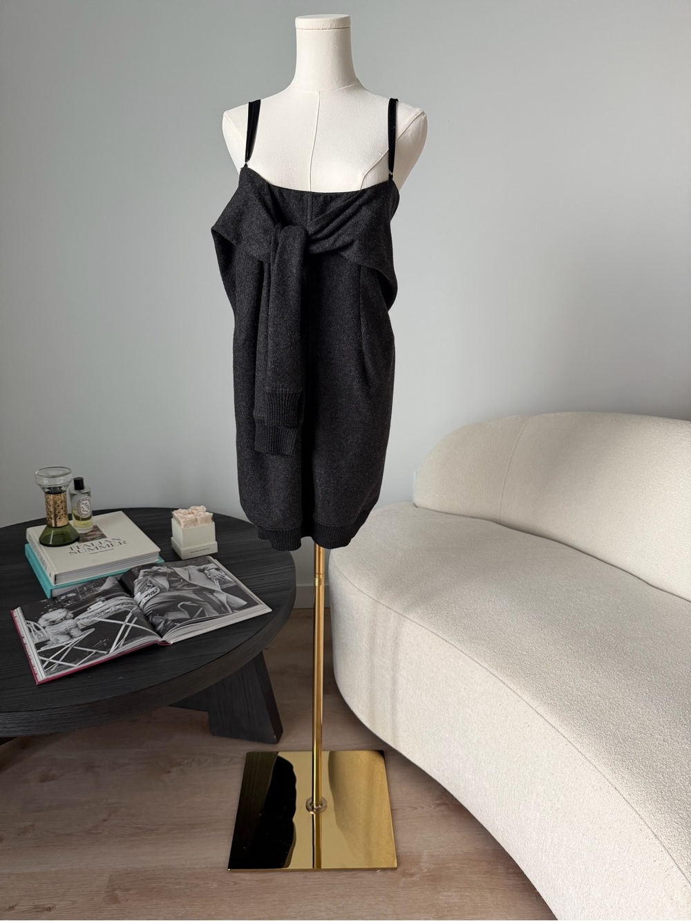 D&G Dolce & Gabbana Gray Wool Cashmere Knit Bow Dress IT 42